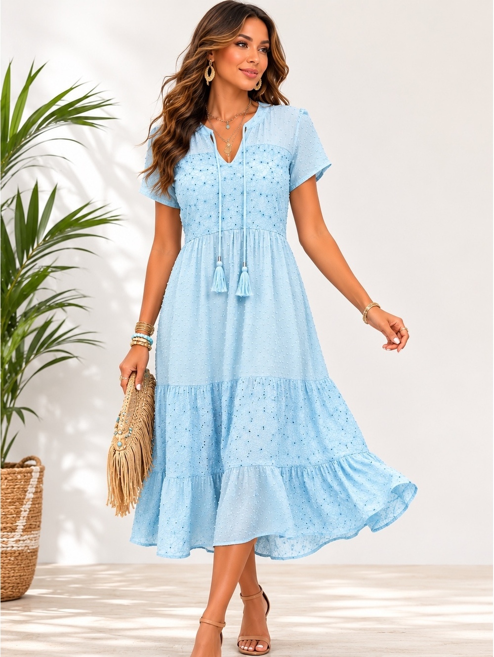 Kate & Sam Boho Eyelet Cottage core Coastal Light Blue Maxi-Size Small